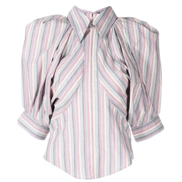 Isabel Marant cotton Pink striped Eori dagger collar button-front blouse NEW - Picture 1 of 8